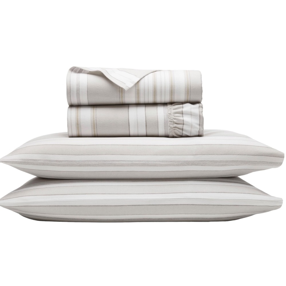 New BOLL and BRANCH King Flannel Bonfire Stripe Sheet Set - Picture 2 of 3
